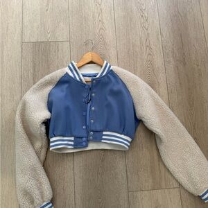 Fashion Nova Light Blue and White Snap Jacket